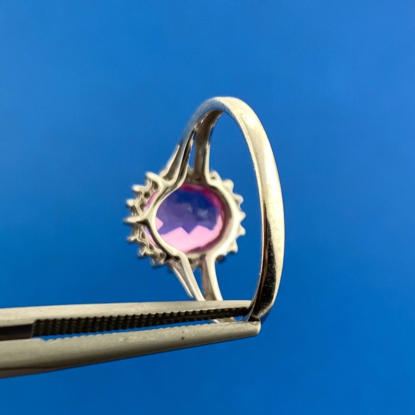 Designer 14K White Gold Oval Pink Sapphire Diamond Halo Custom Engagement Ring