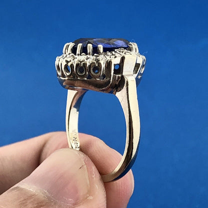 Vintage Estate 14k White Gold Blue Spinel Diamond Accent Ring Size 5.25