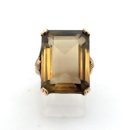 Esemco 10K Yellow Gold Emerald Cut Gemstone Solitaire Statement Cocktail Ring