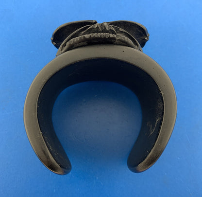 Mid Century Chunky Carved Black Lucite Rose Flower Statement Cuff Bracelet