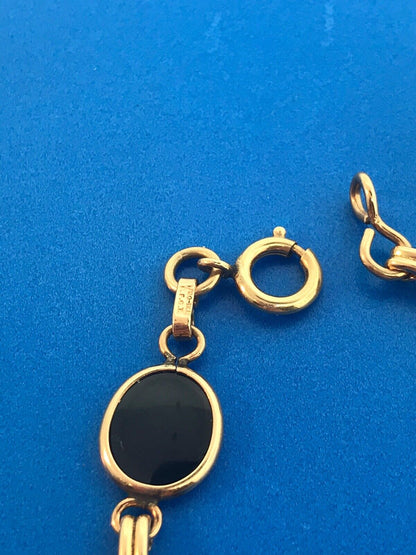 Art Deco 1/20th 12K Gold Filled Oval Black Onyx Cabochon Panel Link Bracelet