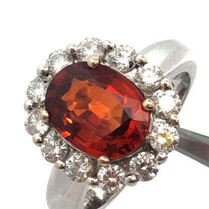Estate 14K White Gold Oval Mexican Fire Opal Round Diamond Halo Statement Ring
