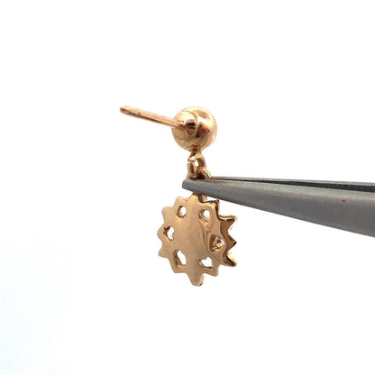 Vintage 14K Yellow Gold Diamond Starburst Snowflake Flower Dangle Stud Earrings