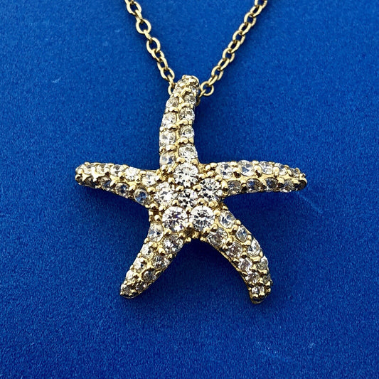 Designer Sterling Silver 925 Vermeil Cubic Zirconia CZ Starfish Necklace