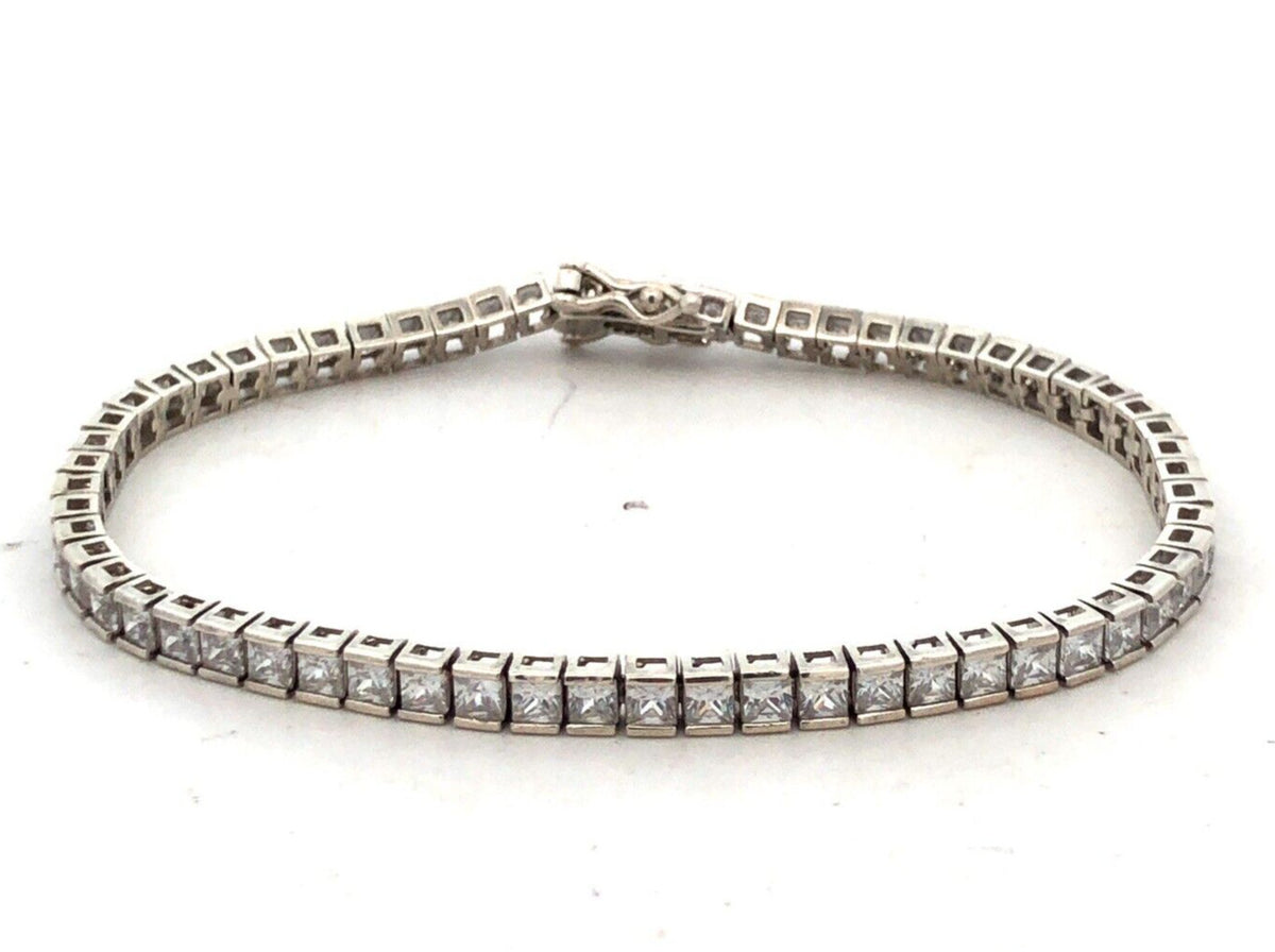 Designer 925 Sterling Silver Square Cubic Zirconia CZ Tennis Bracelet