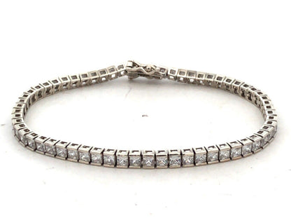 Designer 925 Sterling Silver Square Cubic Zirconia CZ Tennis Bracelet