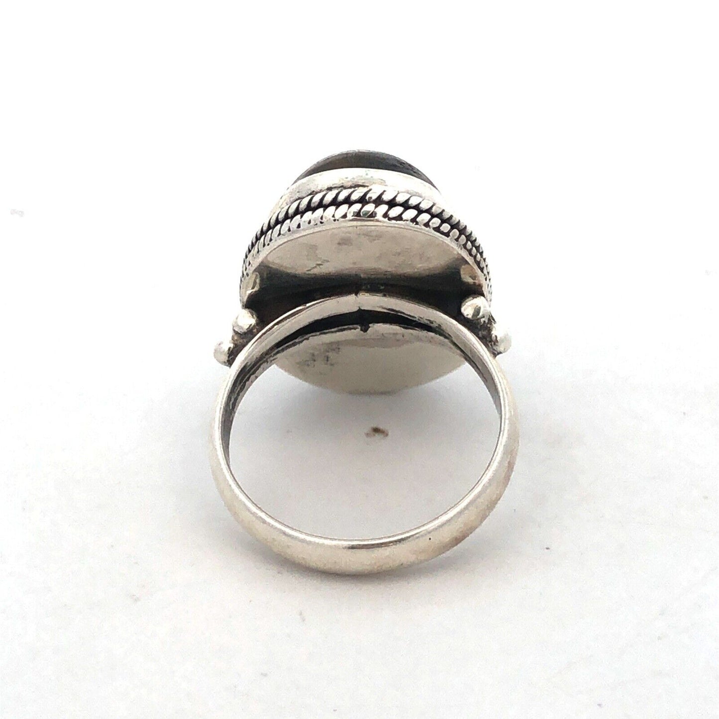 Vintage 925 Sterling Silver Oval Green Labradorite Cabochon Statement Ring