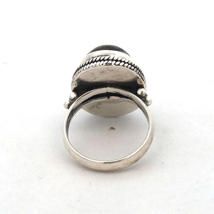 Vintage 925 Sterling Silver Oval Green Labradorite Cabochon Statement Ring