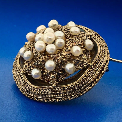 Victorian 14K Yellow Gold Seed Pearl Collar Mourning Statement Pendant Brooch