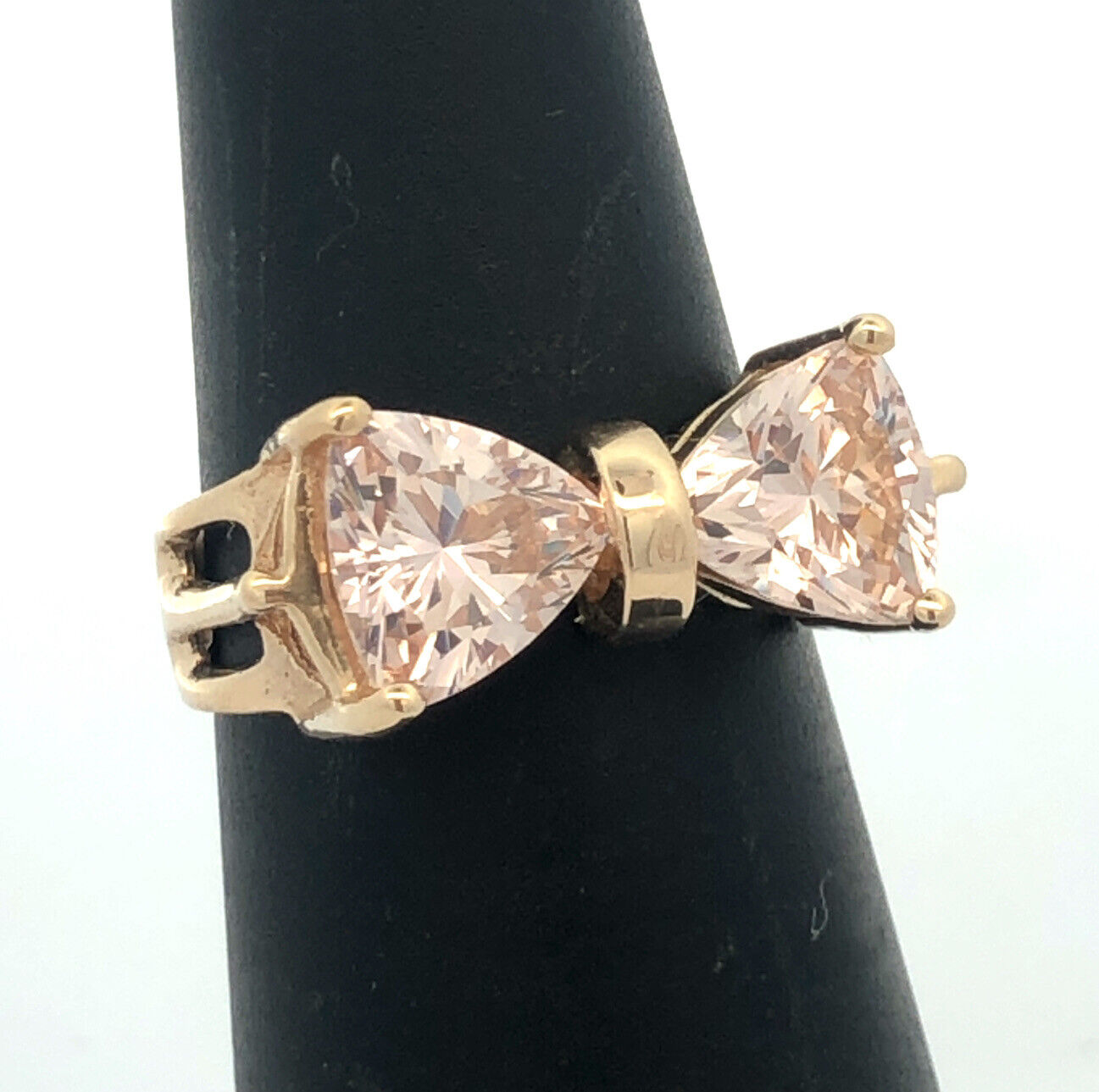 Designer RK 14K Yellow Gold Trillion Cut Cubic Zirconia Bow Shape Cocktail Ring