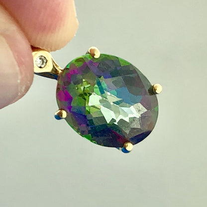 Designer 14k Yellow Gold Mystic Topaz Diamond Accent Pendant