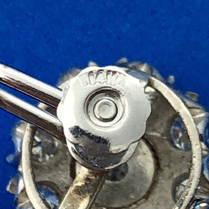 Art Deco Art Nouveau 14K White Gold Diamond Floral Starburst Screw Back Earrings