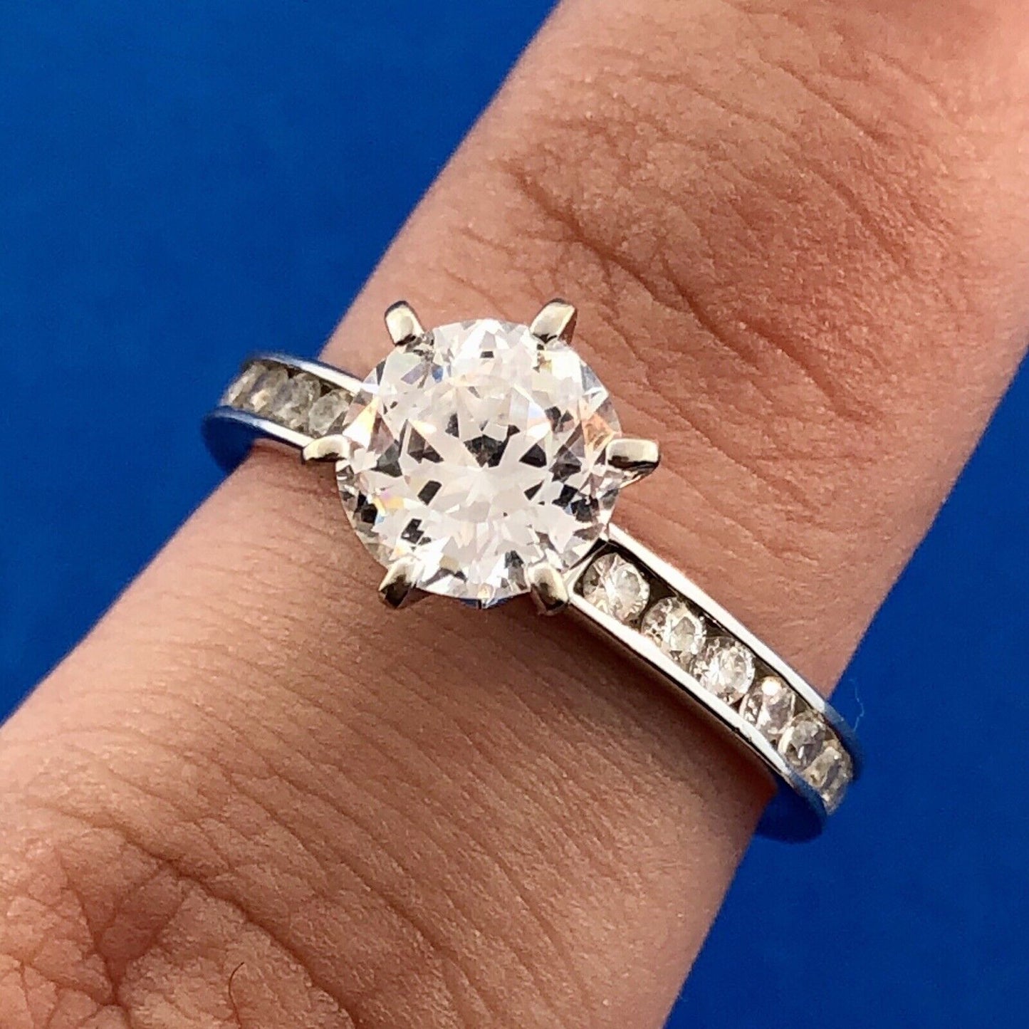 Designer SW 14K White Gold Cubic Zirconia CZ Solitaire Accents Eternal Love Ring