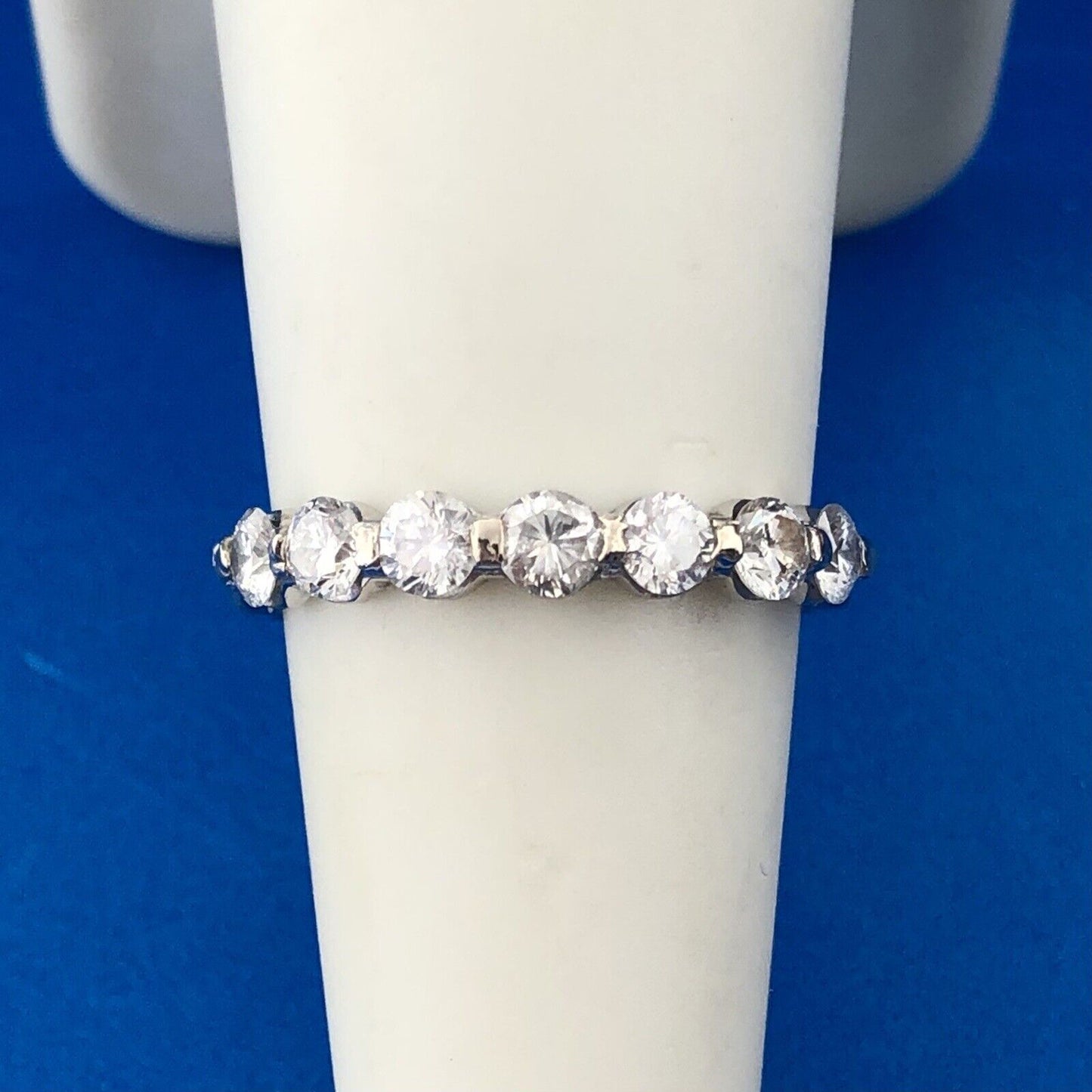 Stunning 14K White Gold Seven Diamond Anniversary Eternity Band Ring