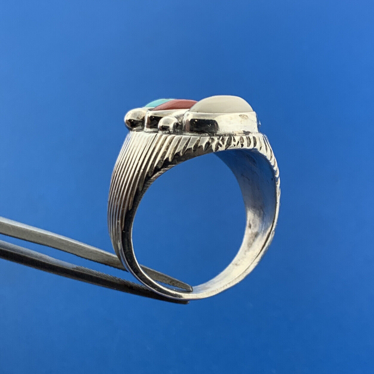 Designer Many Claw Sterling Silver 925 Turquoise Coral Agate Dome Ring Size 11