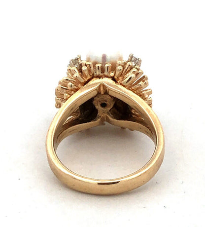 Designer EAG 14K Yellow Gold Round Pearl Diamond Textured Dome Statement Ring