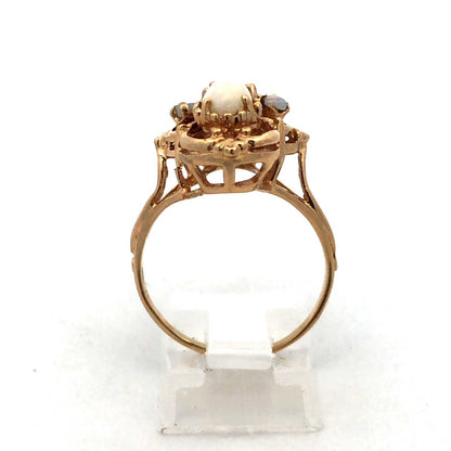 Vintage Art Deco Design 10K Yellow Gold Opal Statement Cocktail Ring