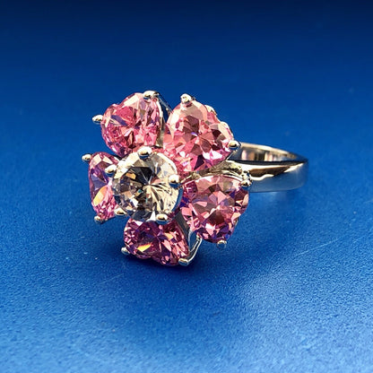 Nolan Miller Sterling Silver Faux Pink Sapphire & Amethyst Flower Designer Ring
