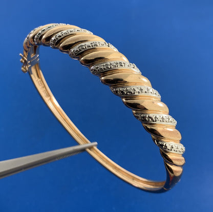 Designer Vermeil 925 Sterling Silver Diamond Accents Two-Toned Bangle Bracelet