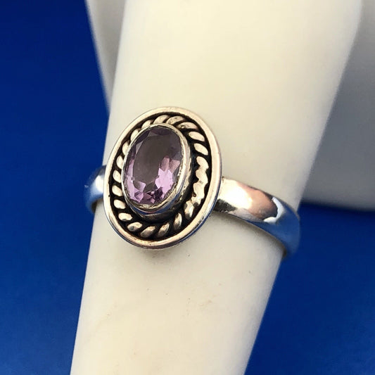 Retro Sterling Silver 925 Oval Amethyst February Anniversary Birthstone Ring