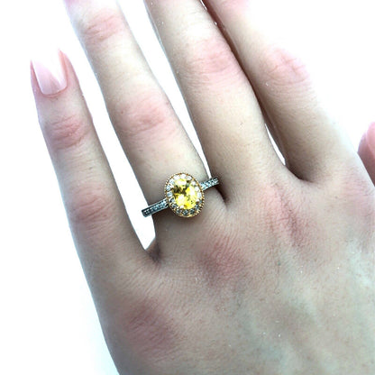 Designer 14K Yellow and White Gold Oval Citrine Diamond Halo Cocktail Ring
