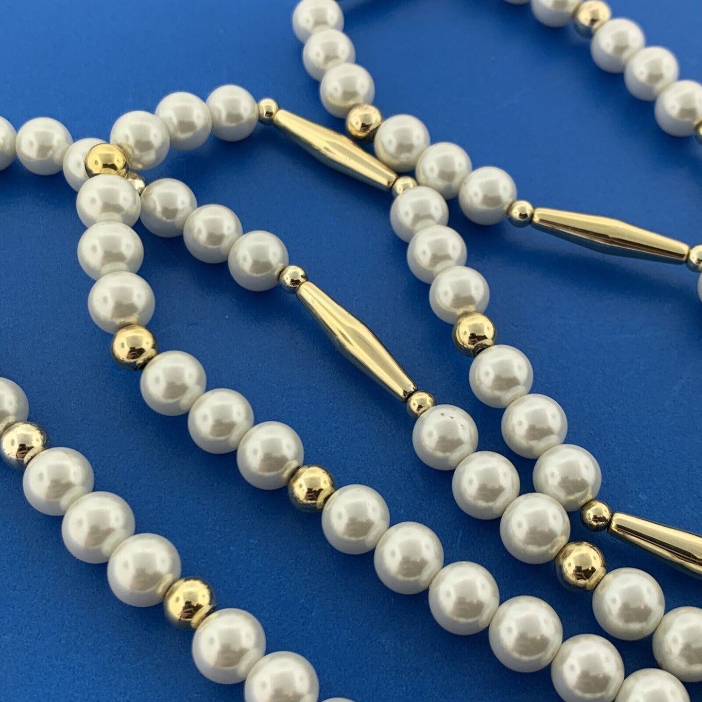Ralph Lauren Two Tone Faux Pearl Metal Cylinder Statement Toggle Necklace