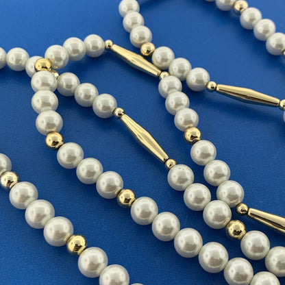 Ralph Lauren Two Tone Faux Pearl Metal Cylinder Statement Toggle Necklace