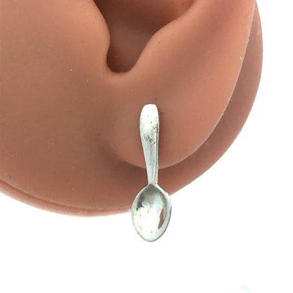 Vintage 925 Sterling Silver Fork Spoon Utensils Cookware Drop Stud Earrings