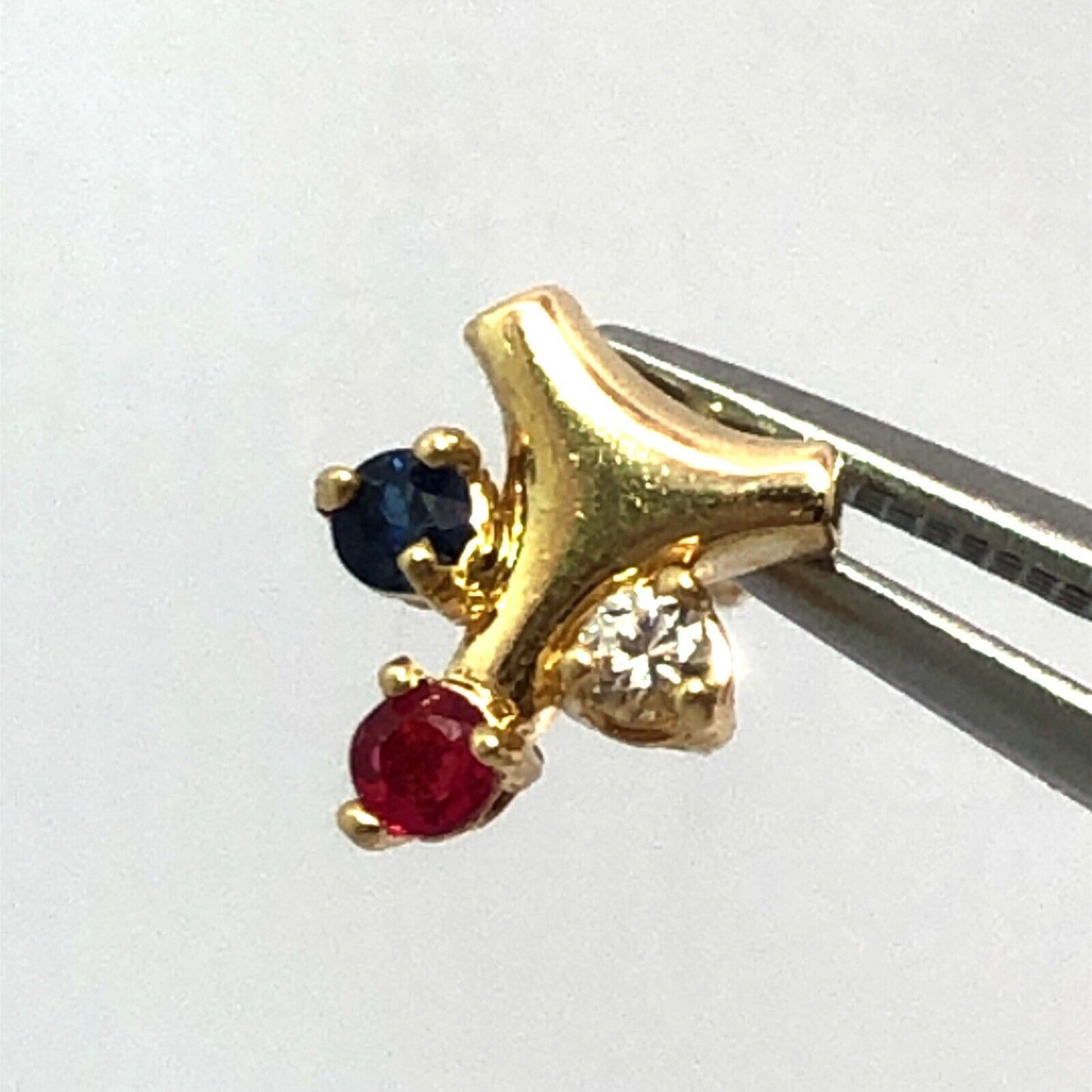 Vintage 14K Yellow Gold Sapphire Ruby Diamond Floral Cluster Stud Earrings