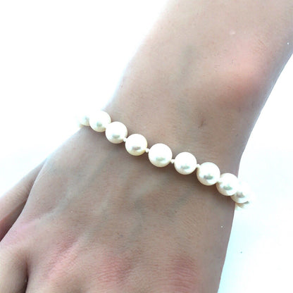 Vintage 14K Yellow Gold White Pearl Beaded Diamond Accent Bracelet