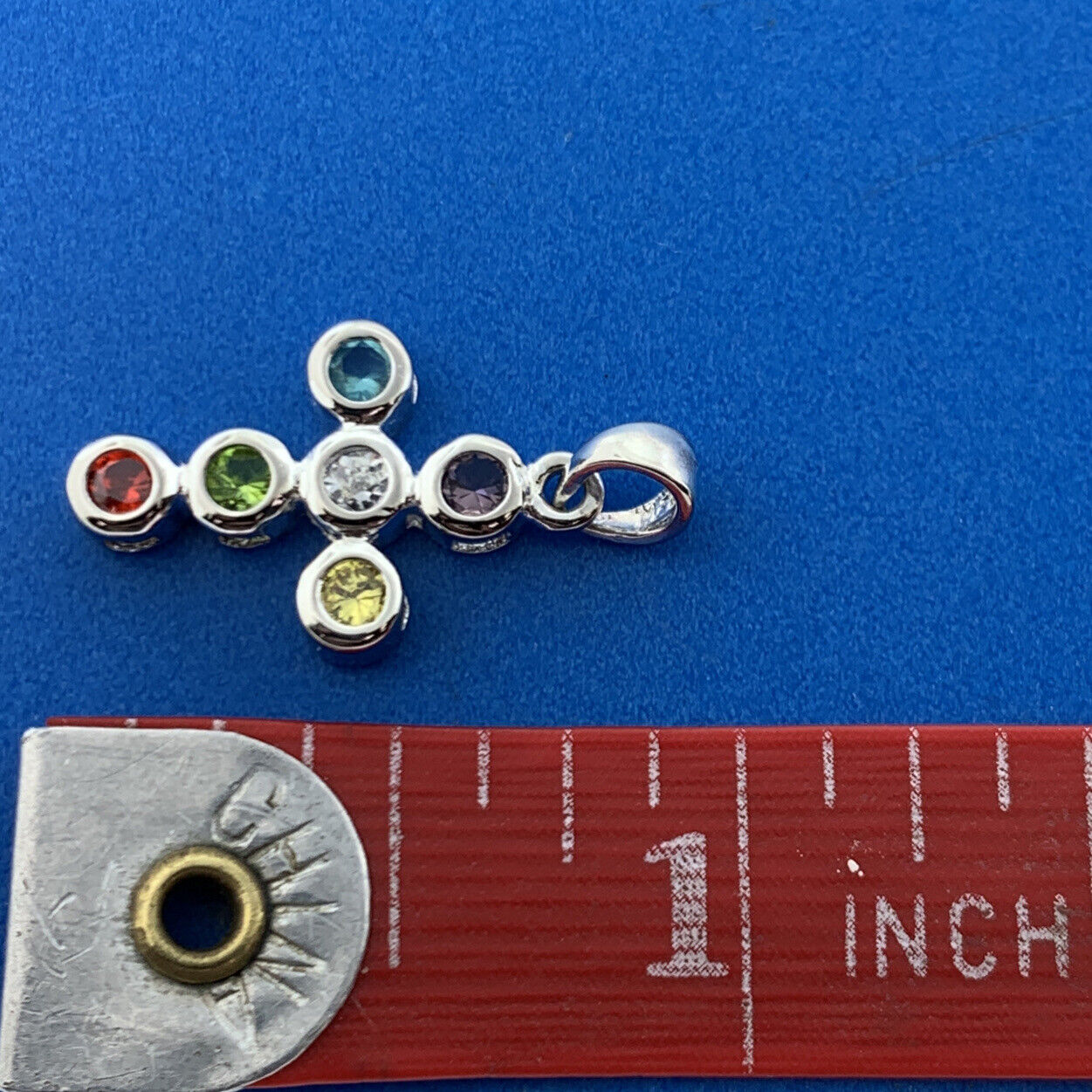 Stunning Sterling Silver 925 Multi-Color CZ Religious Faith Cross Dangle Pendant