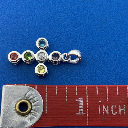 Stunning Sterling Silver 925 Multi-Color CZ Religious Faith Cross Dangle Pendant