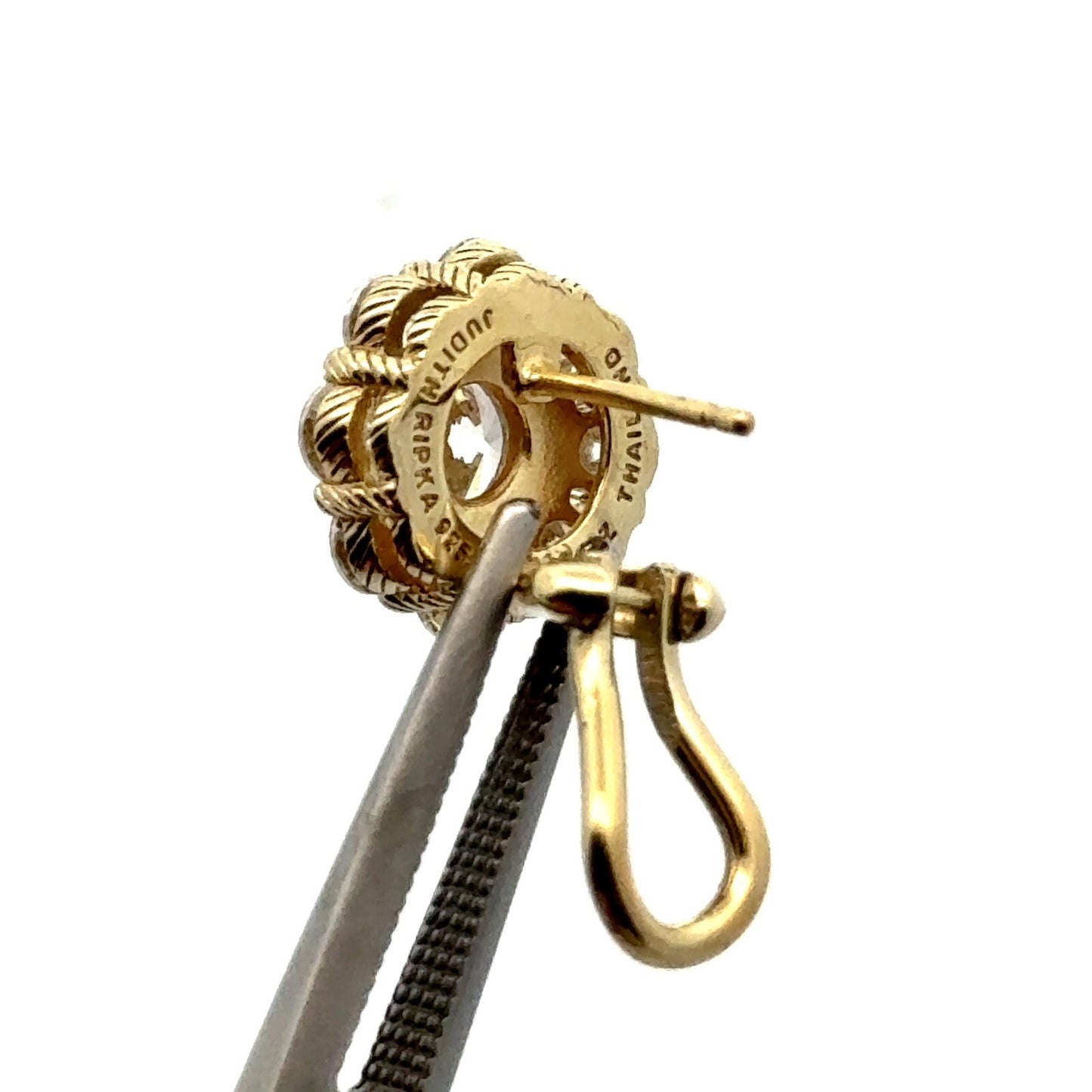 Judith Ripka 925 Sterling Silver Vermeil Cubic Zirconia Floral Cluster Earrings