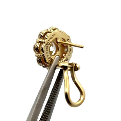 Judith Ripka 925 Sterling Silver Vermeil Cubic Zirconia Floral Cluster Earrings