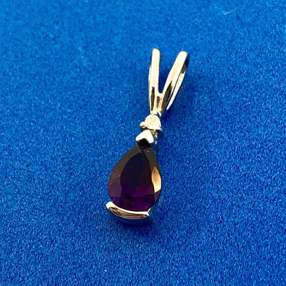 Designer AE 14K White Gold Amethyst Diamond February Occasion Teardrop Pendant