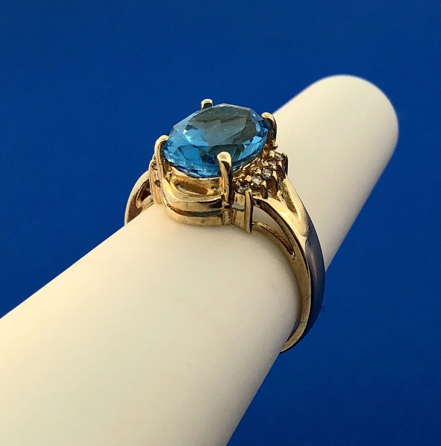 14K Yellow Gold London Blue Topaz Diamond December Anniversary Cocktail Ring