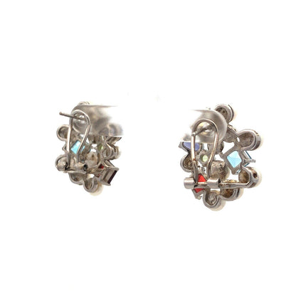 Ross Simons 925 Sterling Silver Pearl Multi Gemstone Cluster Stud Earrings