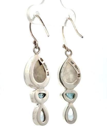Vintage YS 925 Sterling Silver Moonstone Blue Topaz Tourmaline Dangle Earrings