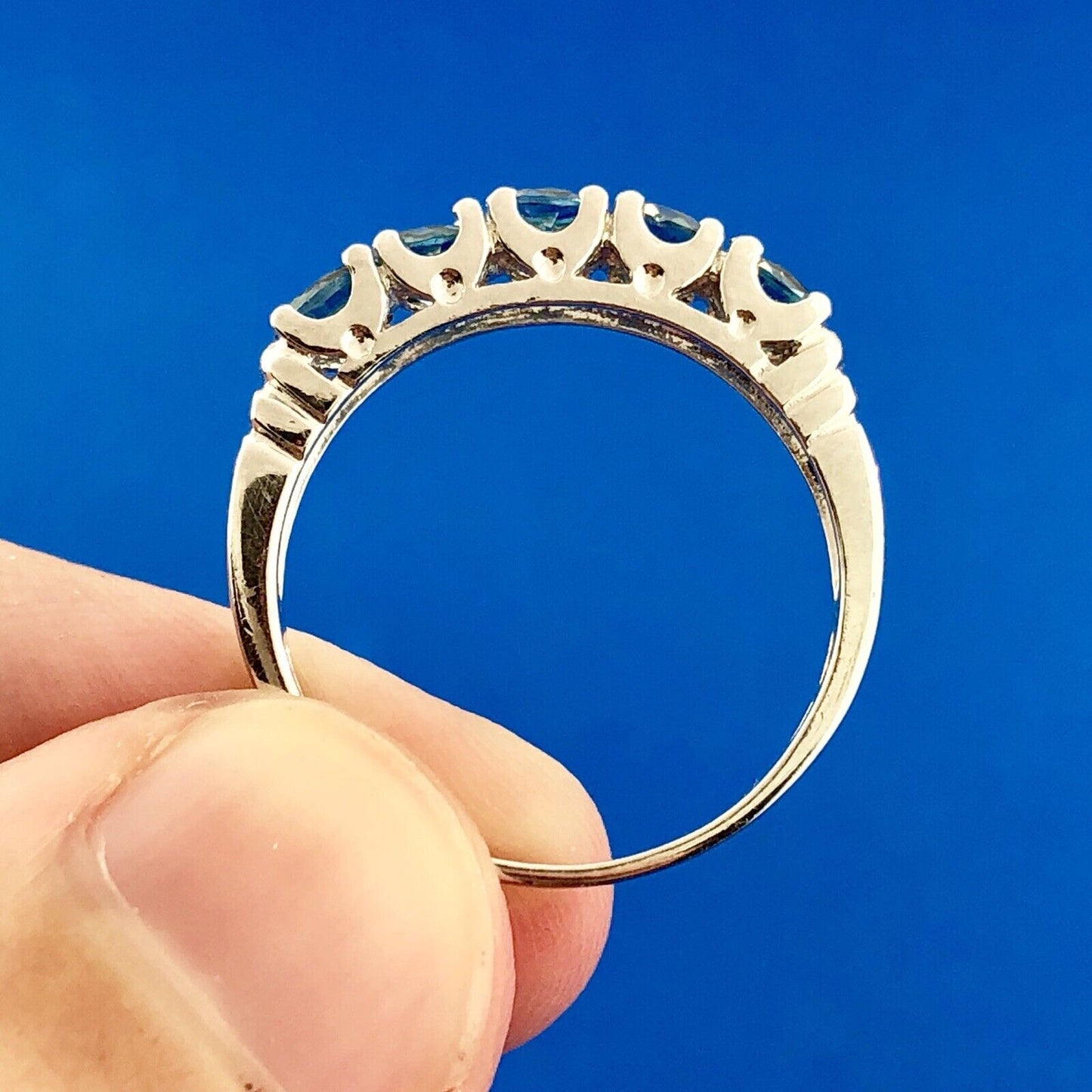 Vintage FAS Sterling Silver Blue Topaz 5 Stone December Anniversary Wedding Band