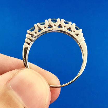 Vintage FAS Sterling Silver Blue Topaz 5 Stone December Anniversary Wedding Band