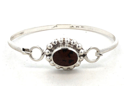 TAXCO Mexico 925 Sterling Silver Brecciated Jasper Cabochon Hook Bangle Bracelet