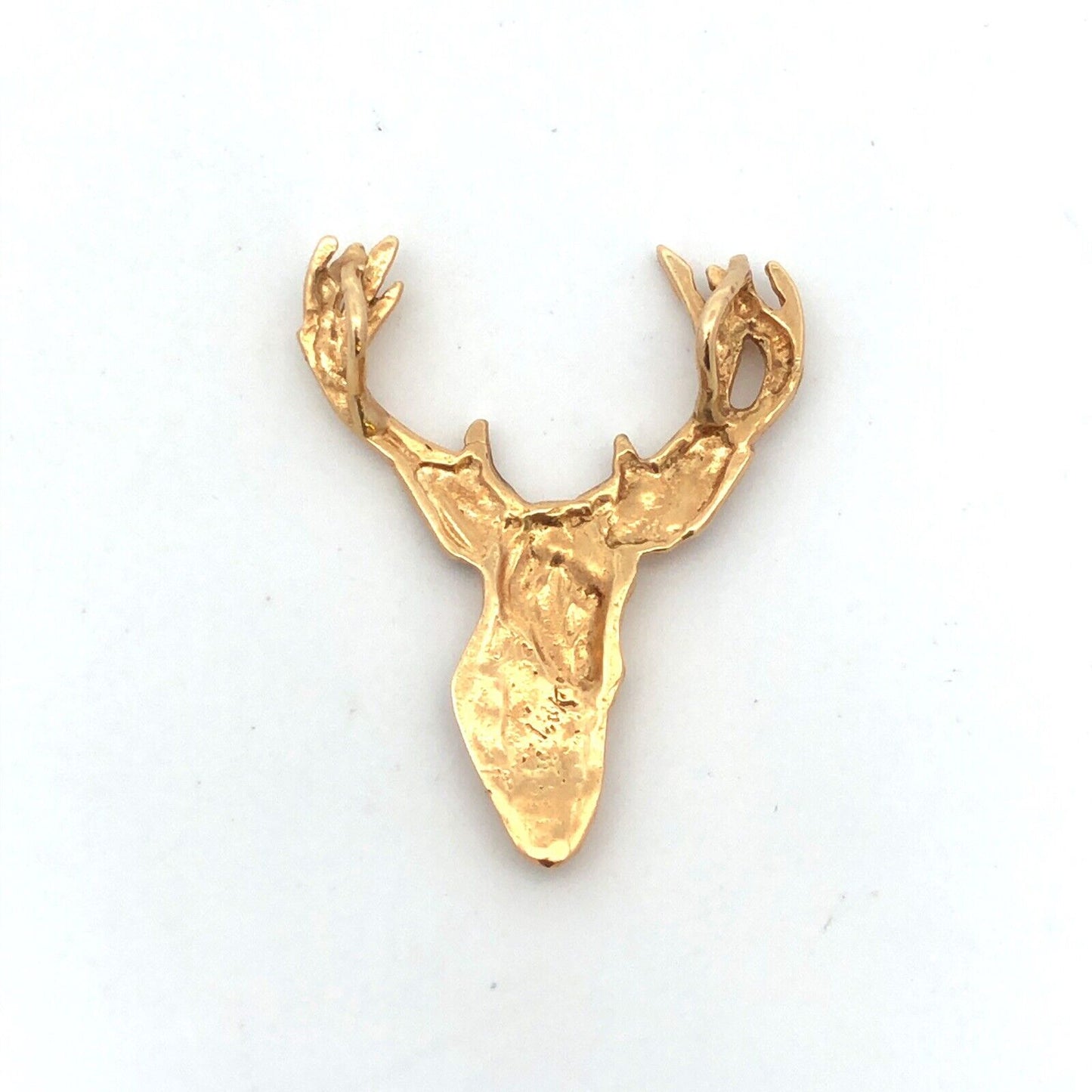 14K Yellow Gold Textured Buck Stag Male Deer Animal Hunter's Pendant
