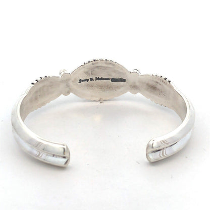 Native American Jerry T Nelson 925 Sterling Silver Blue Opal Oval Cuff Bracelet