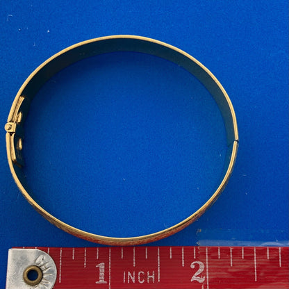 Classic Vintage Monet Gold Tone Florentine Finish Hinged Bangle Bracelet