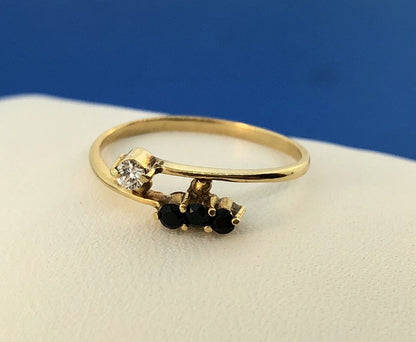 14K Yellow Gold Sapphire Diamond Modernist Bypass September Sweetheart Wire Ring