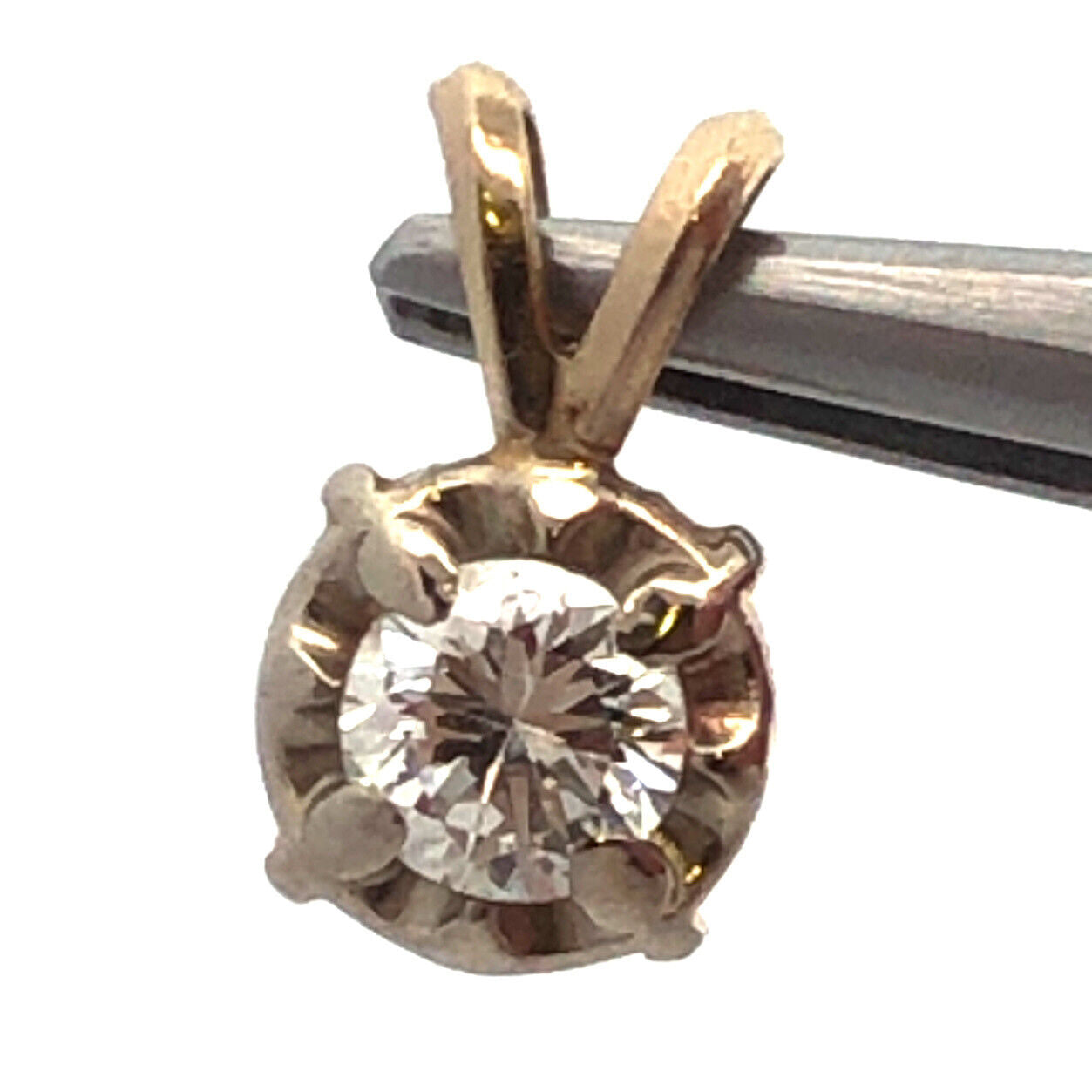 Vintage 14K Yellow Gold Round Diamond Petite Round Pendant