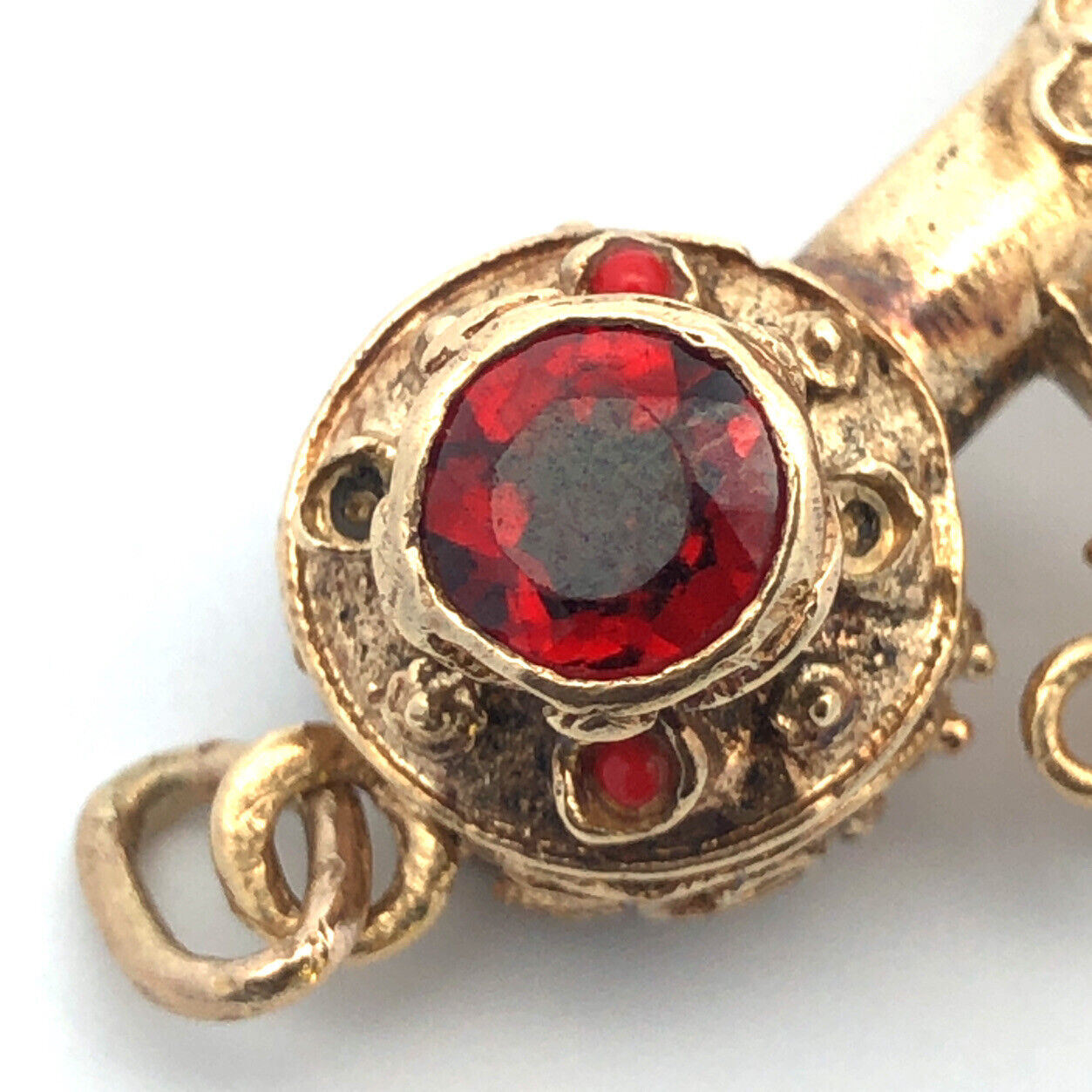 Art Nouveau 14K Yellow Gold Garnet Pearl Turquoise Coral Telephone Pendant