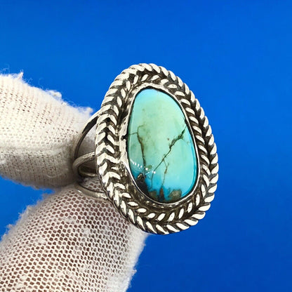 Stunning Sterling Silver 925 Cabochon Turquoise Ring Size 7.5