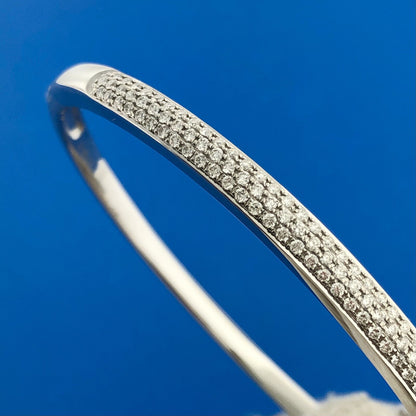 Gorgeous 14k White Gold Round Cut Diamond Hinged Bangle Cuff 6.5" Bracelet