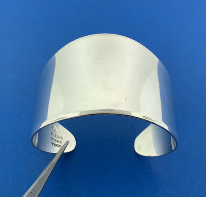 Vintage Taxco 925 Sterling Silver Wide Tapered Statement Open Cuff Bracelet
